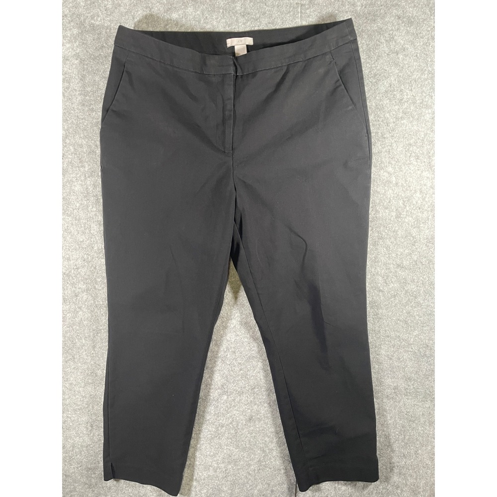 HM Womens Black Ankle Length Slim Trousers Dress Pants Size 12 Stretch Slit Hem